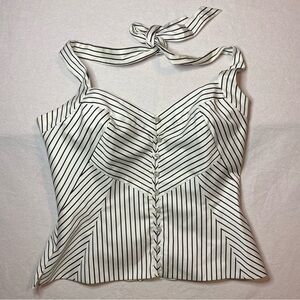 White House Black Market Black and White Striped Corset Halter Top NWT Size 10